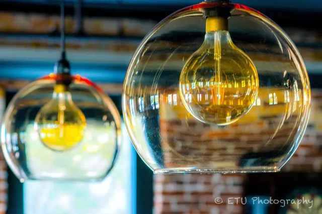 Close-up of modern glass pendant lights